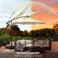 Outsunny 10 ft Cantilever Patio Umbrella with Light, Weight, Offset Hanging Outdoor Umbrella with Protective Cover, Cream White(m-8)