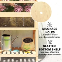 Outsunny Raised Garden Bed Planter with Cold Frame, Wooden Elevated Planter Box with Folding Side Table and Shelf, Natural Wood(m-10)