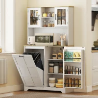 HOMCOM Kitchen Pantry Cabinet with Charging Station, 7 Gallon Trash Can Cabinet, Adjustable Shelves and Acrylic Doors, White(m-8)