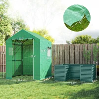 Outsunny Greenhouse with Raised Garden Bed, Galvanized Steel Outdoor Greenhouse with Roll Up Door, 56" x 56" x 75", Green(m-3)