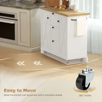 HOMCOM Farmhouse Kitchen Island Cart with Power Outlet and Soft-Close Doors, 49" Kitchen Island with 3 Drawers, White(m-7)