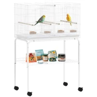 PawHut 46" H Bird Cage, Large Parakeet Cage for Budgie, Lovebird, Canary, Finches with Divider, White(m-11)