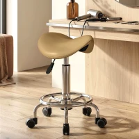 HOMCOM Saddle Stool, PU Leather Adjustable Rolling Salon Chair, Light Brown(m-9)