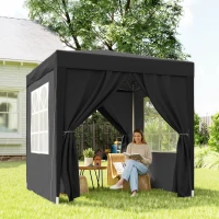 Outsunny 6.6'x6.6' Pop Up Canopy Tent with Sidewalls, Instant Sun Shelter Camping Gazebo with Carry Bag, Black(m-10)