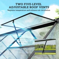 Outsunny Polycarbonate Greenhouse with Swing Door and Two Adjustable Roof Vents, Aluminum Walk-in Greenhouse, 11x6 ft, Black(m-7)