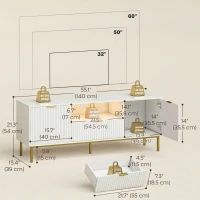 HOMCOM Modern TV Console for TVs up to 60 Inch, Entertainment Center with Smart RGB LED Lights and Soft Close Doors, White(m-3)