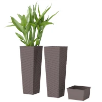 Outsunny 23.6 Inch Tall Planters for Outdoor Plants, Set of 2 Plastic Flower Pots with Drainage Holes, Brown(m-1)