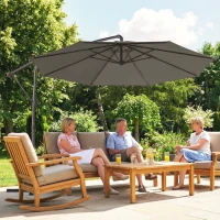 Outsunny 10 ft Offset Patio Umbrella with Cover, Hanging Cantilever Umbrella with 360° Rotation, Crank Handle, Tilt, Gray(m-9)