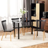 HOMCOM Dining Chairs Set of 4, Modern Kitchen Chair with Slatted Back, PP Seat, Beechwood Legs for Living Room, Black(m-1)