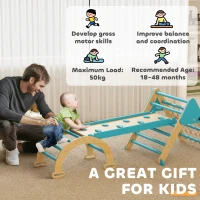 Qaba 8-in-1 Pikler Triangle Set, Foldable Wooden Climbing Toys with Arch, Ramp and Ladder for Ages 18-48 Mouths, Blue(m-9)