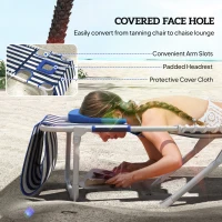 Outsunny Tanning Chair Set of 2 with Face Hole and Side Table, 5-Position Folding Outdoor Chaise Lounge Chair, Blue and White(m-5)