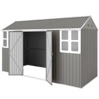 Outsunny 12' x 5.5' Metal Garden Storage Shed, Outdoor Tool Storage House with Lockable Door, Vents, Sloped Roof, Light Grey(m-2)