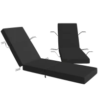 Outsunny Set of 2 Chaise Lounge Cushion, 4" Thick Outdoor Lounge Chair Cushions with Ties for Patio, 21" x 72 ", Gray(m-11)