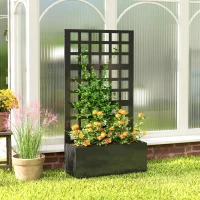 Outsunny Galvanized Raised Garden Bed Planter Box with Trellis for Climbing Plants, Vegetable, Vines, 24" x 9" x 44.5", Black(m-9)