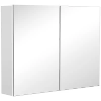 HOMCOM Bathroom Mirror Cabinet, Wall-Mounted Storage Organizer with Double Doors, Adjustable Shelf, White(m-11)