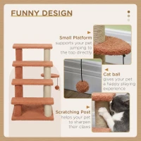 PawHut 4 Levels Cat Steps with Scratching Posts for High Bed, Sofa, Brown(m-5)