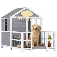 PawHut Outdoor Dog House, 61"L Wooden Dog House with Porch, Weatherproof Roof, Elevated Base, Air Vents & Observation Windows(m-11)