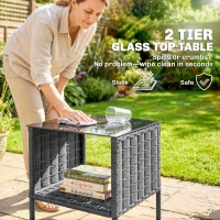 Outsunny 3 Pieces Rocking Bistro Set Outdoor Patio Furniture Set with Side Pockets, Mesh Seat, Cushions, 2-Tier Table, Grey(m-10)