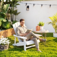 Outsunny Wood Adirondack Chair, Outdoor Patio Muskoka Chair with Slatted Design for Deck, Garden, Backyard, Fire Pit, White