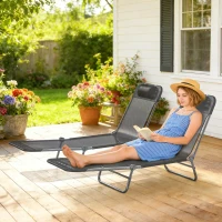 Outsunny 2 Piece Sun Loungers, Folding Chaise Lounge Chairs with Reclining Back, Breathable Mesh Seat, Headrest, Black(m-7)