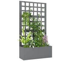 Outsunny Galvanized Raised Garden Bed Planter Box with Trellis for Climbing Plants, Vegetable, Vines, 24" x 9" x 44.5", Gray(m-11)