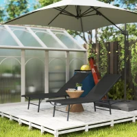 Outsunny 2 Pieces Folding Outdoor Lounge Chairs, Reclining Chaise Lounge Tanning Chair w/ Adjustable Back, Mesh Seat, Black(m-7)