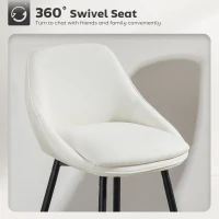 HOMCOM 26" Counter Height Barstools Set of 2, Upholstered Swivel Bar Stools with Backrests and Armrests, Cream White(m-4)