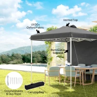 Outsunny 8 x 8 Pop Up Canopy with 1 Sidewall, Carry Bag and 4 Sand Bags, Height Adjustable Instant Sun Shelter, Dark Grey(m-6)