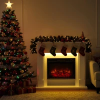 HOMCOM 41 Inch Electric Fireplace with Mantel, 1400W Fireplace Heater with Adjustable 3D Flame Effect for Living Room, White(m-1)