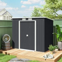 Outsunny 7 x 4ft Galvanised Steel Garden Shed, with Foundation Kit - Dark Grey(m-10)