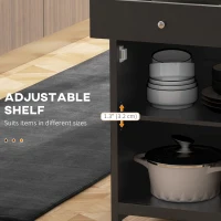 HOMCOM Rolling Kitchen Cart with Drawer and Glass Door Cabinet, Kitchen Island on Wheels with Towel Rack, Black(m-6)