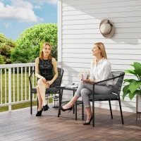 Outsunny Outdoor Bistro Set, 3 Piece Wicker Patio Furniture Set with Armchairs, 2-Tier Glass Table, Cushions, Dark Grey(m-1)