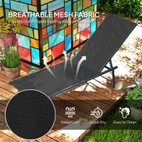 Outsunny 2 Pieces Folding Outdoor Lounge Chairs, Reclining Chaise Lounge Tanning Chair w/ Adjustable Back, Mesh Seat, Black(m-5)