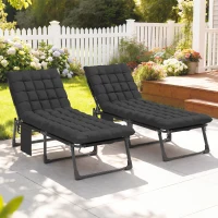 Outsunny Folding Chaise Lounge Chair Outdoor Tanning Chair Set of 2 with 5-Position Backrest, Cushions, Side Pocket, Black(m-9)