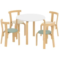 Qaba Wooden Kids Table and Chairs Set, 5 Piece Wooden Toddler Table and Chairs Set for Ages 3-8 Years, Green(m-1)