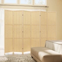HOMCOM 6-Panel Room Divider, 5.6 FT Freestanding Folding Privacy Screen, Partition Wall Divider, Natural Wood(m-8)