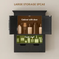 kleankin Bathroom Wall Cabinet, Medicine Cabinet, Toilet Storage Cabinet with Shelf for Living Room and Entryway, Black(m-4)