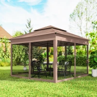 Outsunny Outdoor Patio Pop Up Canopy Gazebo Shelter with Zipper Netting, Carry Bag, 11' x 11', Brown(m-10)