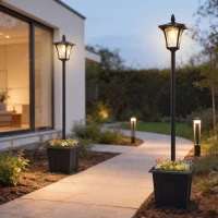 Outsunny 63" Solar Lamp Post Lights 2 Pack, Waterproof LED Solar Light Posts with Planter, Black(m-10)