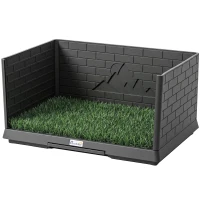 PawHut Dog Grass Pad with High Walls and Tray, Indoor Potty Tray for Puppy Training, Pee Pad Holder with Artificial Grass(m-2)