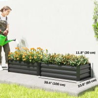 Outsunny Set of 2 Galvanized Raised Beds for Garden, Outdoor Planter Box for Flowers, Herbs and Vegetables, Black(m-3)