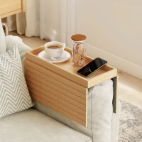 HOMCOM Bamboo Couch Arm Tray, Sofa Armrest Tray with Flexible Roll-up Design and Wide Compartment, Natural(m-11)