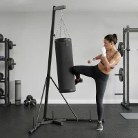 Soozier Punching Bag with Stand for Adults, 72.8"-90.9" Height Adjustable Freestanding Boxing Stand with Canvas Sandbag, Black(m-8)