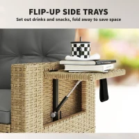 Outsunny Wicker Outdoor Sofa with Side Trays, Rattan Patio Loveseat with Cushions for Garden Balcony, Light Grey(m-5)