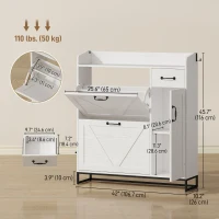 HOMCOM Farmhouse Shoe Storage Cabinet with Side Cabinet and Adjustable Shelves for Entryway, Hallway, Holds 12 Pairs, White(m-3)