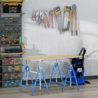 HOMCOM Set of 2 Adjustable Telescopic Builders Trestle, DIY Steel Work Bench Carpenter, Folding Saw Horse Tools Blue(m-8)