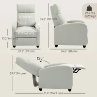 HOMCOM Fabric Recliner Chair Manual Home Theater Seating Single Reclining Sofa Chair with Padded Seat, Cream White(m-3)