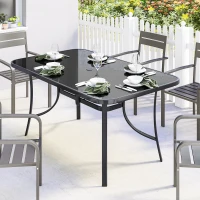 Outsunny Outdoor Dining Table for 6 with Umbrella Hole, Metal Patio Dining Table with Tempered Glass Top(m-1)