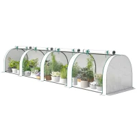 Outsunny Mini Greenhouse, Portable Greenhouse with 4 Roll-Up Doors, PE Cover, 177.2" x 39.4" x 31.5", White(m-1)