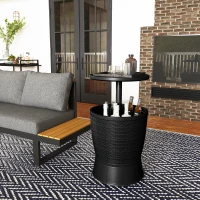 Outsunny 11 Gallon Patio Cooler Side Table, Outdoor Cooler Bar Table with Height Adjustable Top, Drainage Plug, Black(m-9)